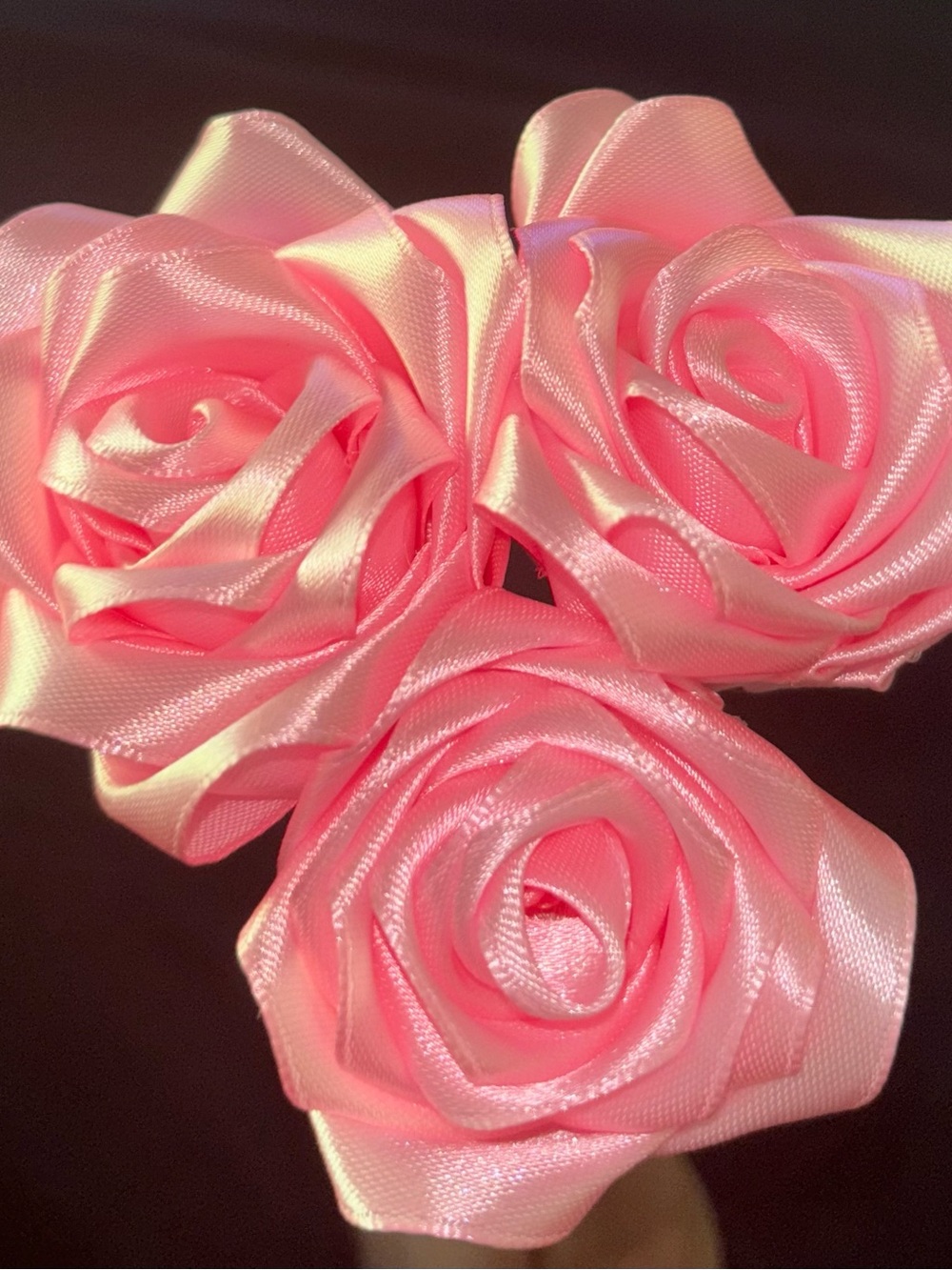 Pink Satin Rose Flower Trio